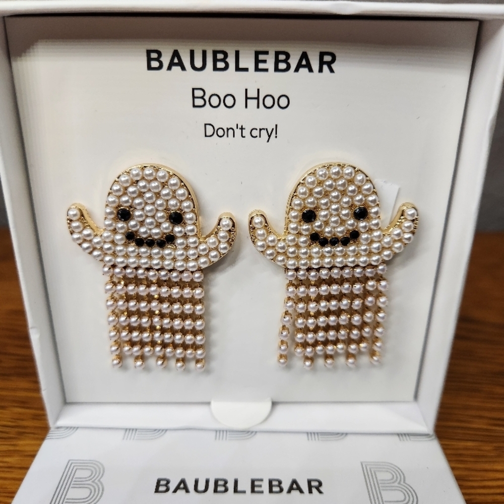 BaubleBar 'Boo Hoo' Pearl Ghost Statement Earrings - Gold/White - Picture 2 of 4